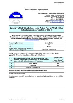 64/WKM&AWI/10 Summary of Activities Related to the Action Plan on Whale Killing Methods (based on Resolution 1999-1) (USA)