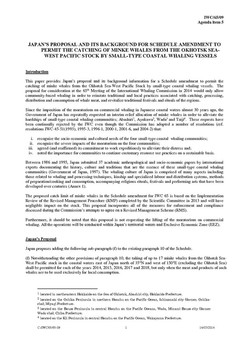IWC/65/09 Proposal and background for schedule amendment to permit the catching of minke whales from the Okhotsk Sea-West Pacific stock by small-type coastal whaling vessels (Submitted by Japan)