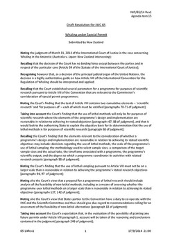 IWC/65/14 Rev1 Draft Resolution for IWC 65 Whaling under Special Permit (Submitted by New Zealand)