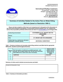 IWC/65/WKM&AWI10 Summary of Activities Related to the Action Plan on Whale Killing Methods (based on Resolution 1999-1) (Submitted by St Vincent and the Grenadines)