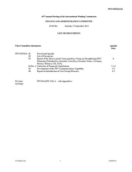 IWC/65/F&A02 Draft List of Documents