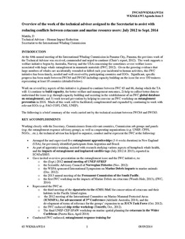 IWC/65/WKM&AWI14 Overview of the work of the technical adviser assigned to the Secretariat to assist with reducing conflicts between cetaceans and marine resource users: July 2012 to Sept. 2014