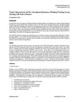 IWC/65/ASWRep01-Rev1 Chairâ€™s Report from Ad Hoc Aboriginal Subsistence Whaling Working Group Meeting with Native Hunters