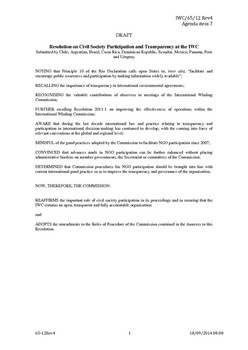 IWC/65/12Rev4 Resolution on Civil Society Participation and Transparency at the IWC (Submitted by Chile, Argentina, Brazil, Costa Rica, Dominican Republic, Ecuador, Mexico, Panama, Peru and Uruguay)