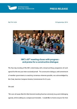 IWC Press Release: IWC's 65th meeting closes with progress - and praise for a constructive dialogue