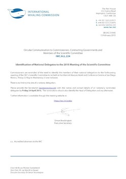 IWC.ALL.224 | Identification of National Delegates to the 2015 Meeting of the Scientific Committee