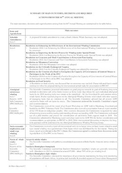 Summary of main outcomes, decisions and required actions from IWC66